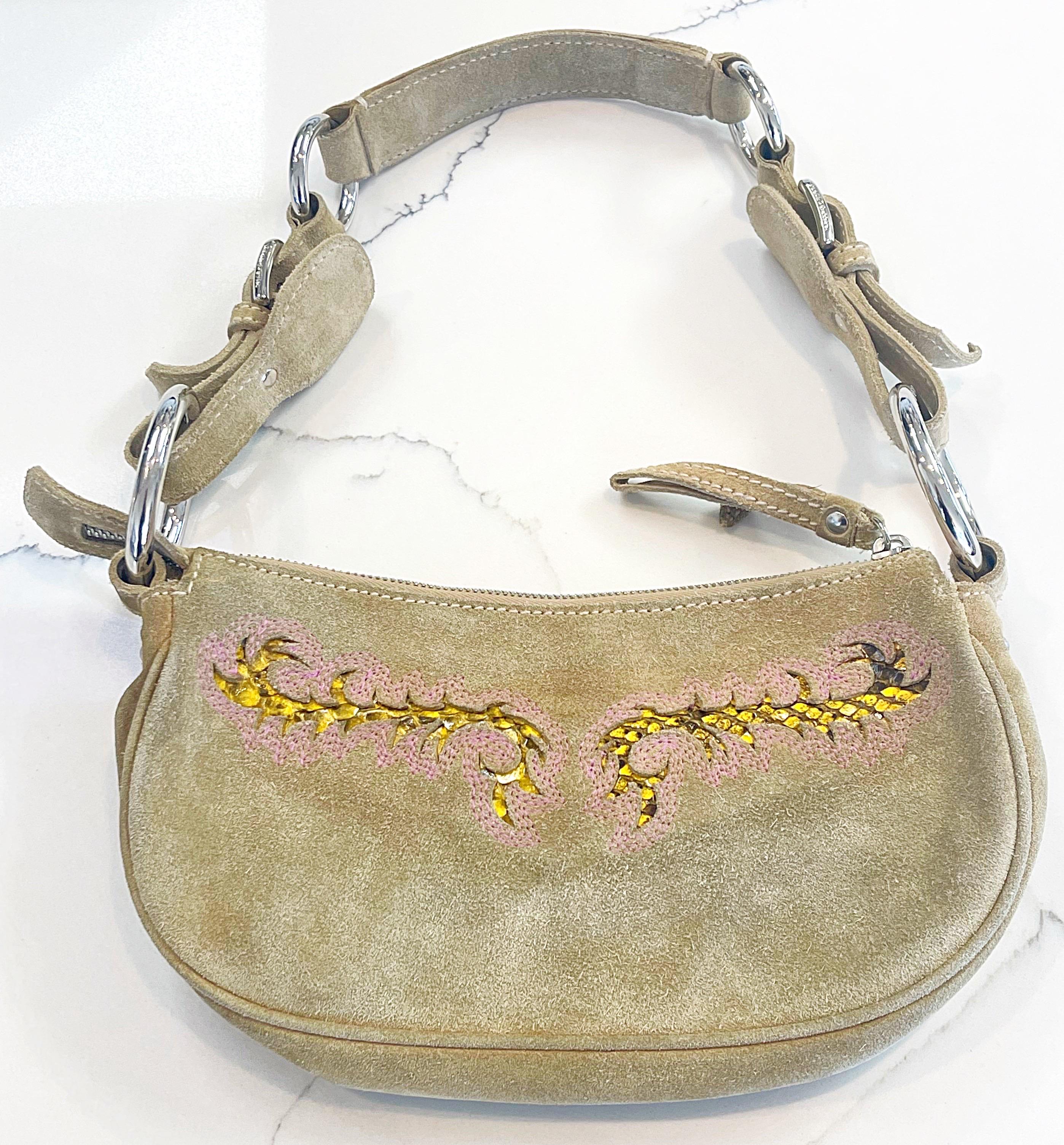 2000er Dolce & Gabbana Vintage Handtasche/Umhängetasche aus braunem Wildleder + Python-Schlangenhaut im Angebot 1