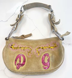 2000s Dolce & Gabbana Tan Suede + Python Snakeskin Vintage Handbag Shoulder Bag