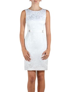 2000S Dolce & Gabbana White Floral Cotton Jacquard Dress With Dg Crystal Logo B