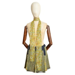 Dolce & Gabbana anni 2000, Denim e tweed verde a pieghe, minigonna a vita bassa