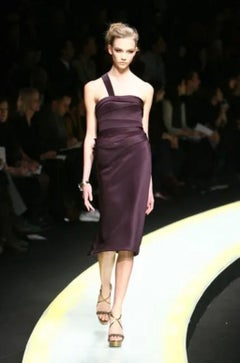 2000S DONATELLA VERSACE Eggplant Rayon Blend Jersey One Shoulder Strapless Sexy