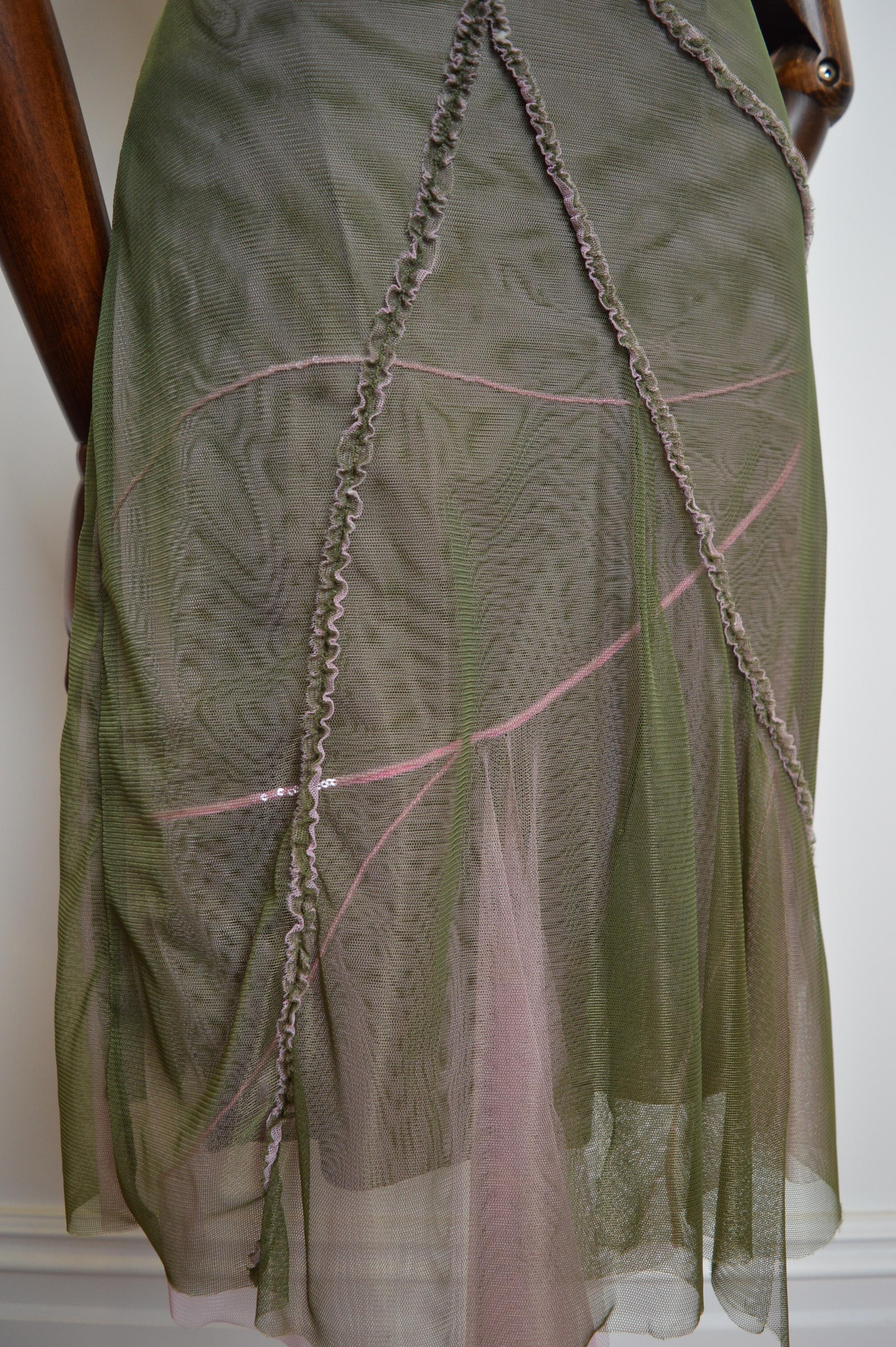2000s Donatella Versace Vestido de cóctel corsé bustier de malla etérea verde rosa en venta 5