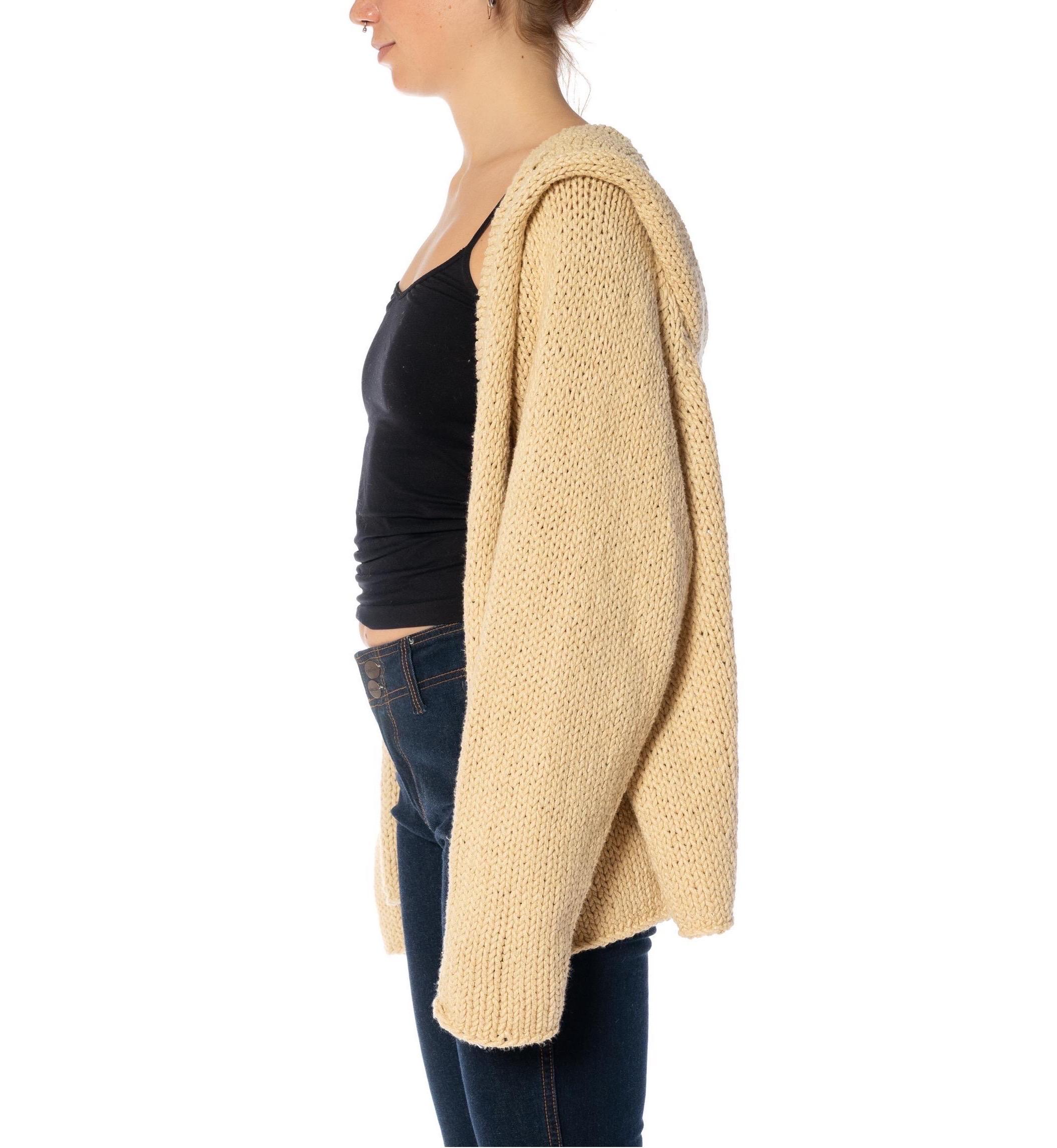 Women's 2000S DONNA KARAN Beige Cotton Knitted Cardigan With Hood For Sale