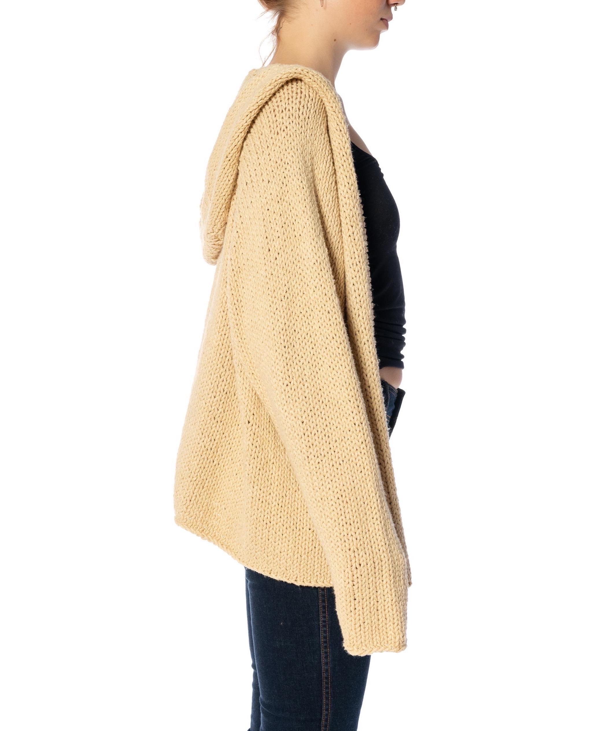 2000S DONNA KARAN Beige Cotton Knitted Cardigan With Hood For Sale 1