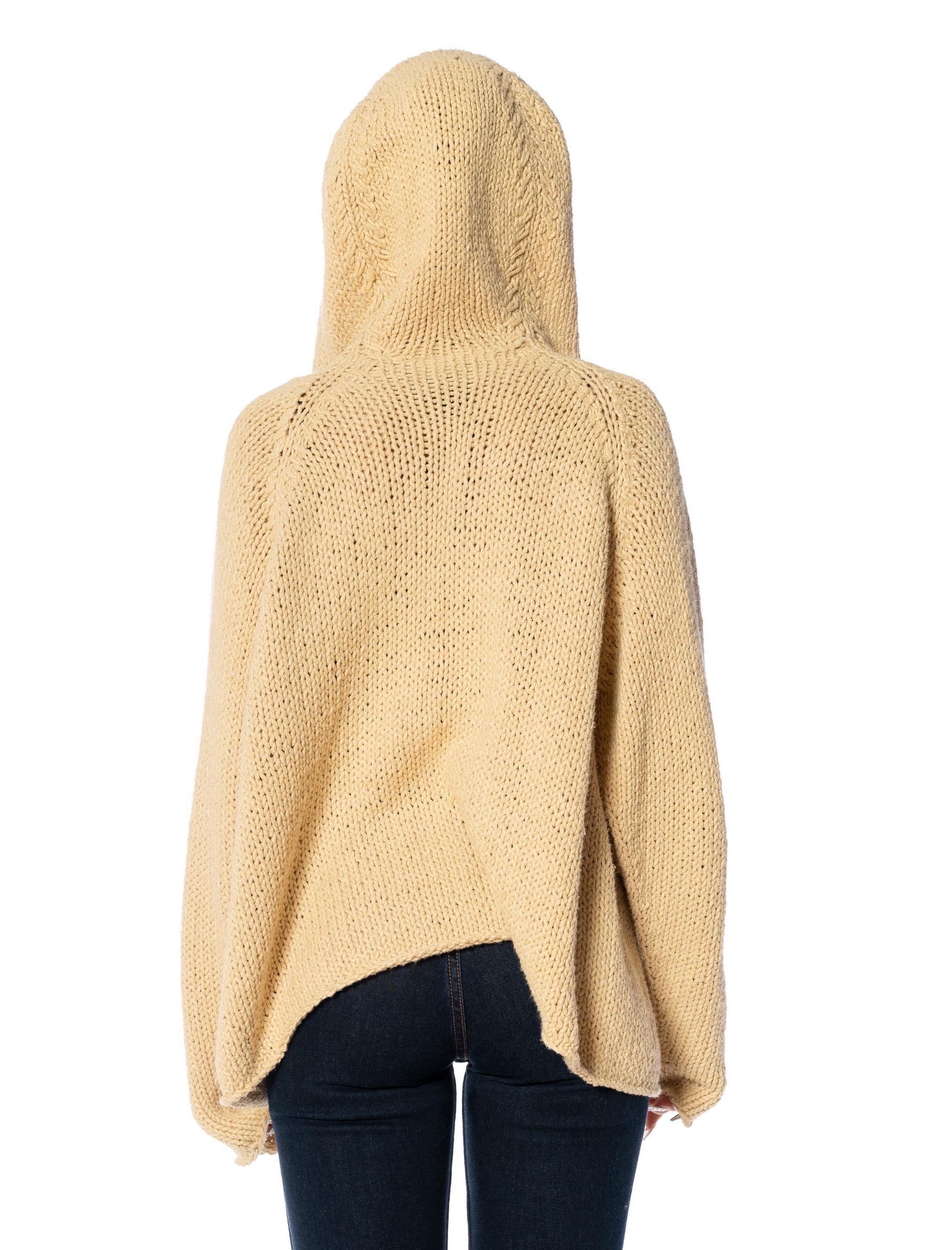 2000S DONNA KARAN Beige Cotton Knitted Cardigan With Hood For Sale 5