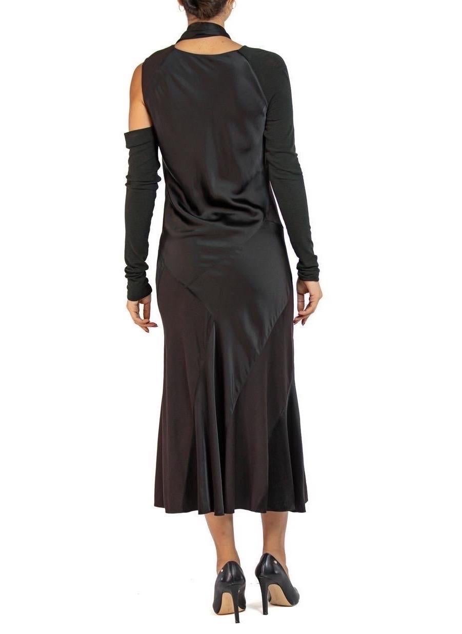 2000S DONNA KARAN Black Bias Cut Acetate & Nylon Long Sleeve  Dress In Excellent Condition For Sale In New York, NY