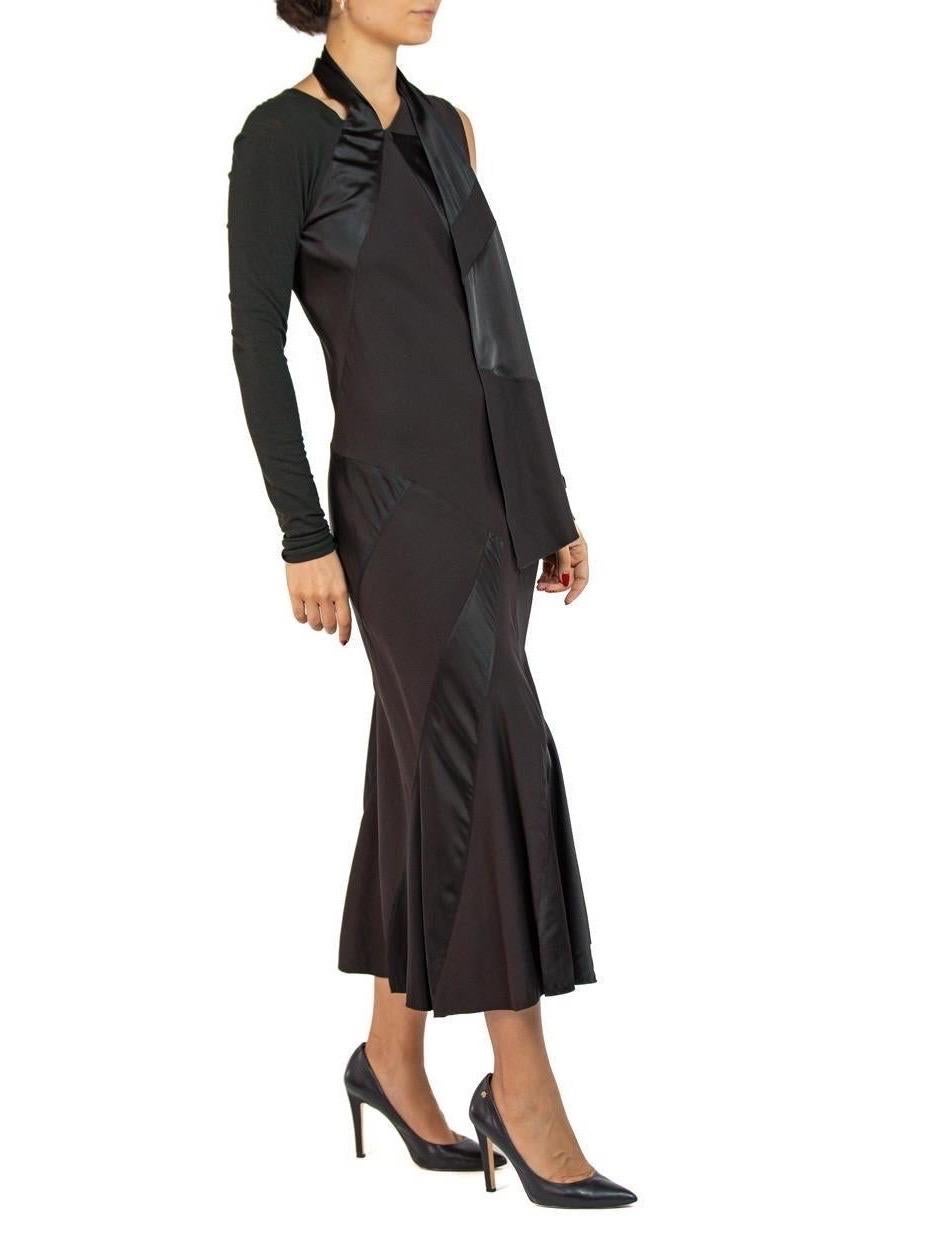 Women's 2000S DONNA KARAN Black Bias Cut Acetate & Nylon Long Sleeve  Dress For Sale