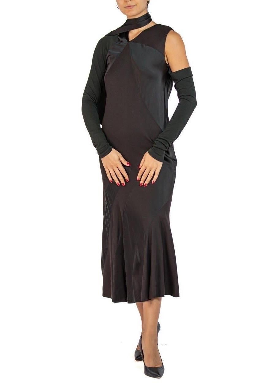 2000S DONNA KARAN Black Bias Cut Acetate & Nylon Long Sleeve  Dress For Sale 2