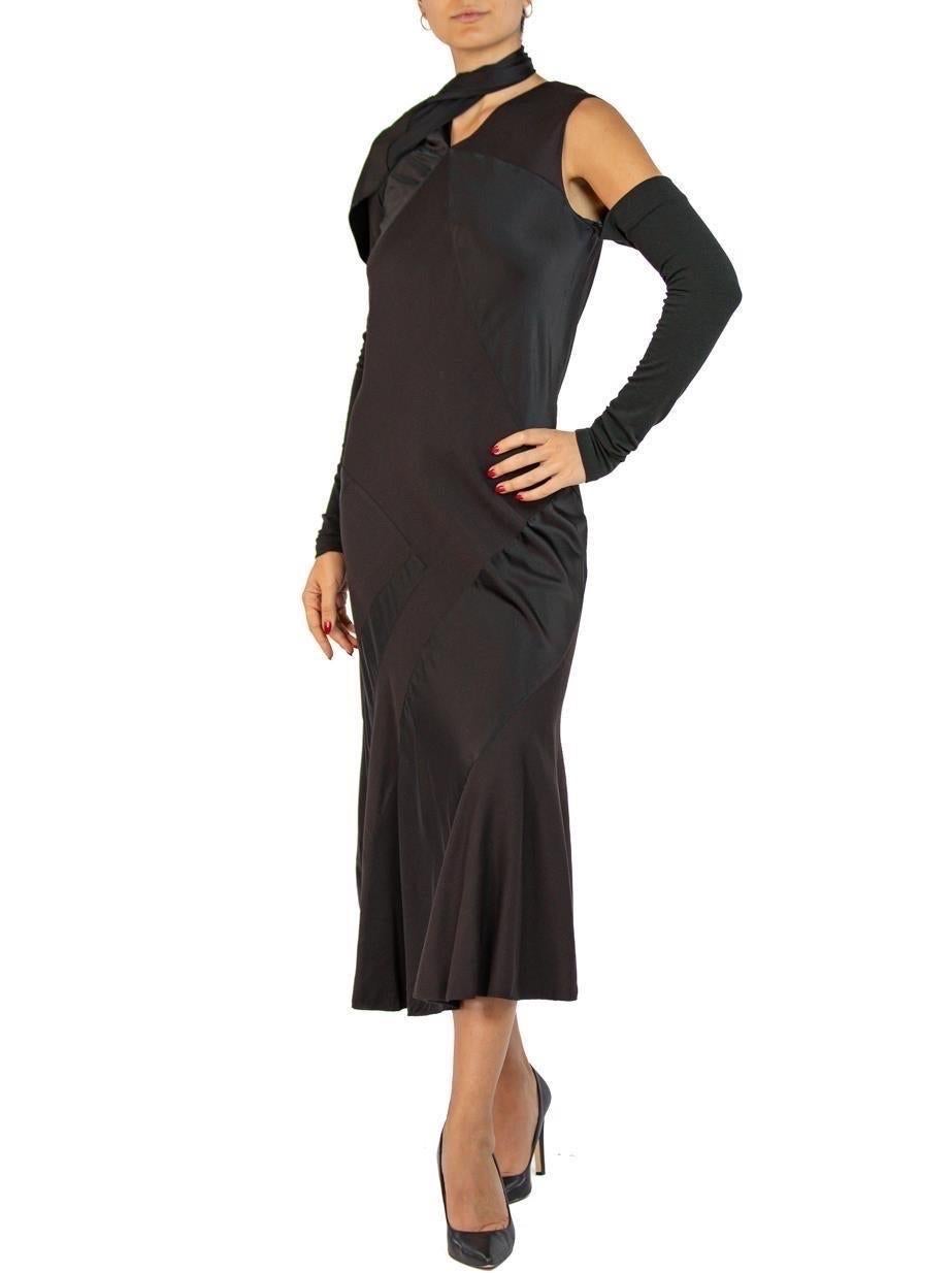 2000S DONNA KARAN Black Bias Cut Acetate & Nylon Long Sleeve  Dress For Sale 3