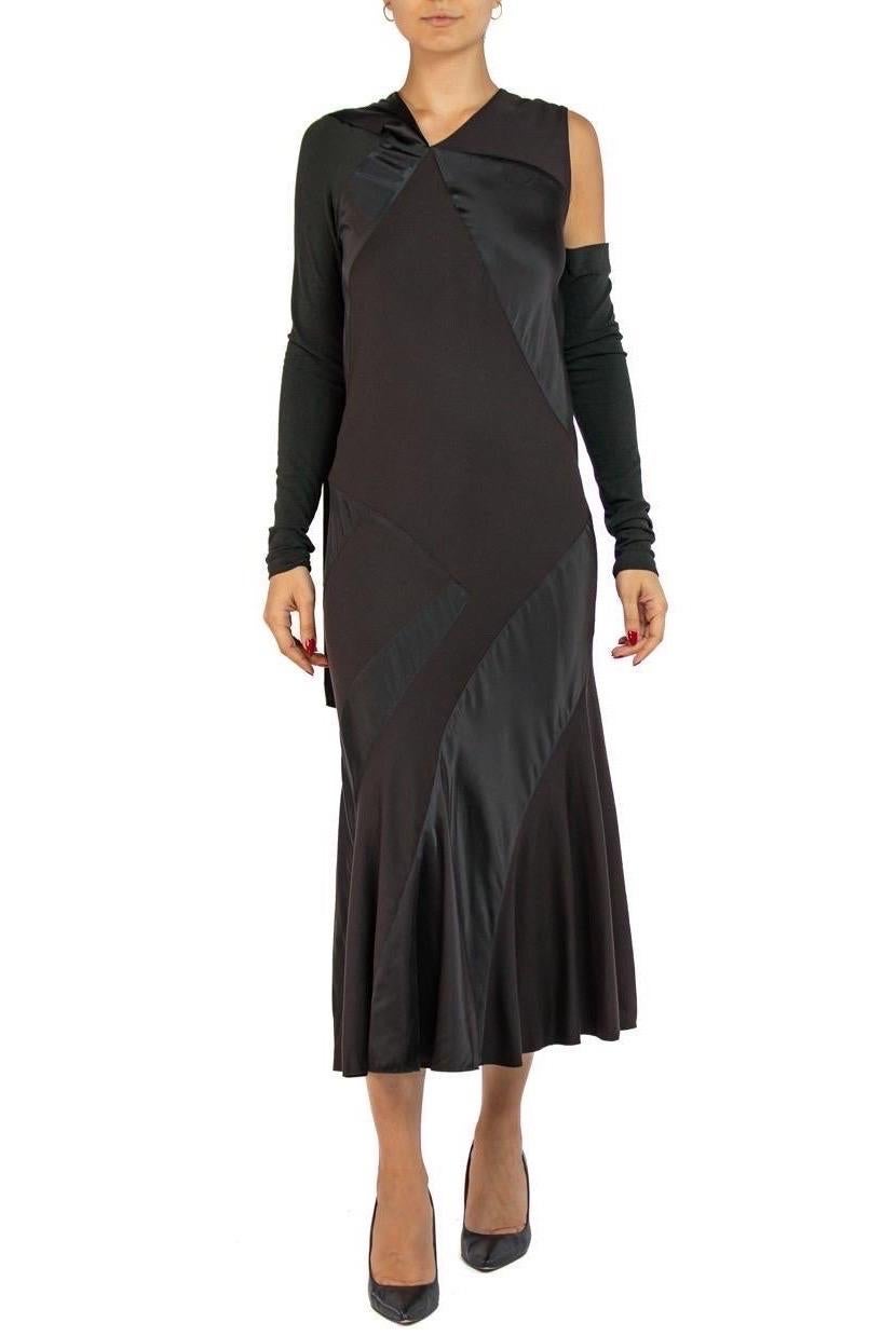 2000S DONNA KARAN Black Bias Cut Acetate & Nylon Long Sleeve  Dress 4
