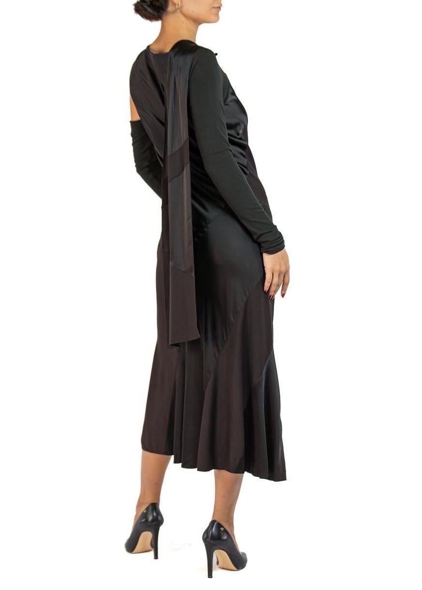 2000S DONNA KARAN Black Bias Cut Acetate & Nylon Long Sleeve  Dress For Sale 5