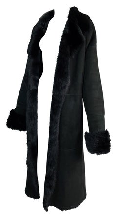 2000's Donna Karan Black Label Suede Shearling Fur Long Coat