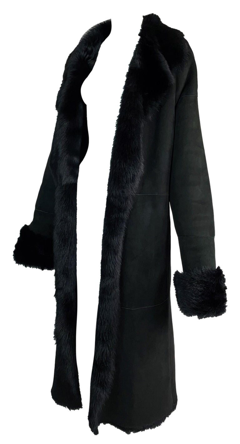 2000's Donna Karan Black Label Suede Shearling Fur Long Coat