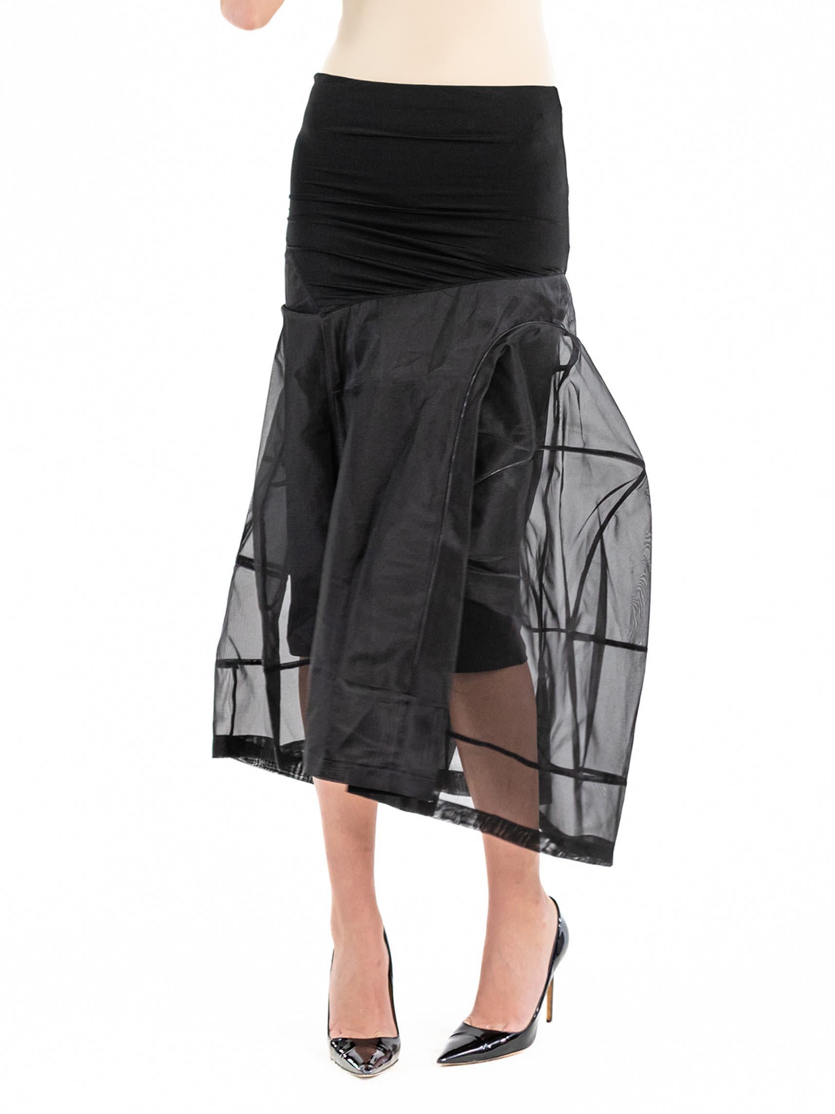 Women's 2000S DONNA KARAN Black Nylon Blend & Silk Organza Skirt With Outside Petticoat For Sale