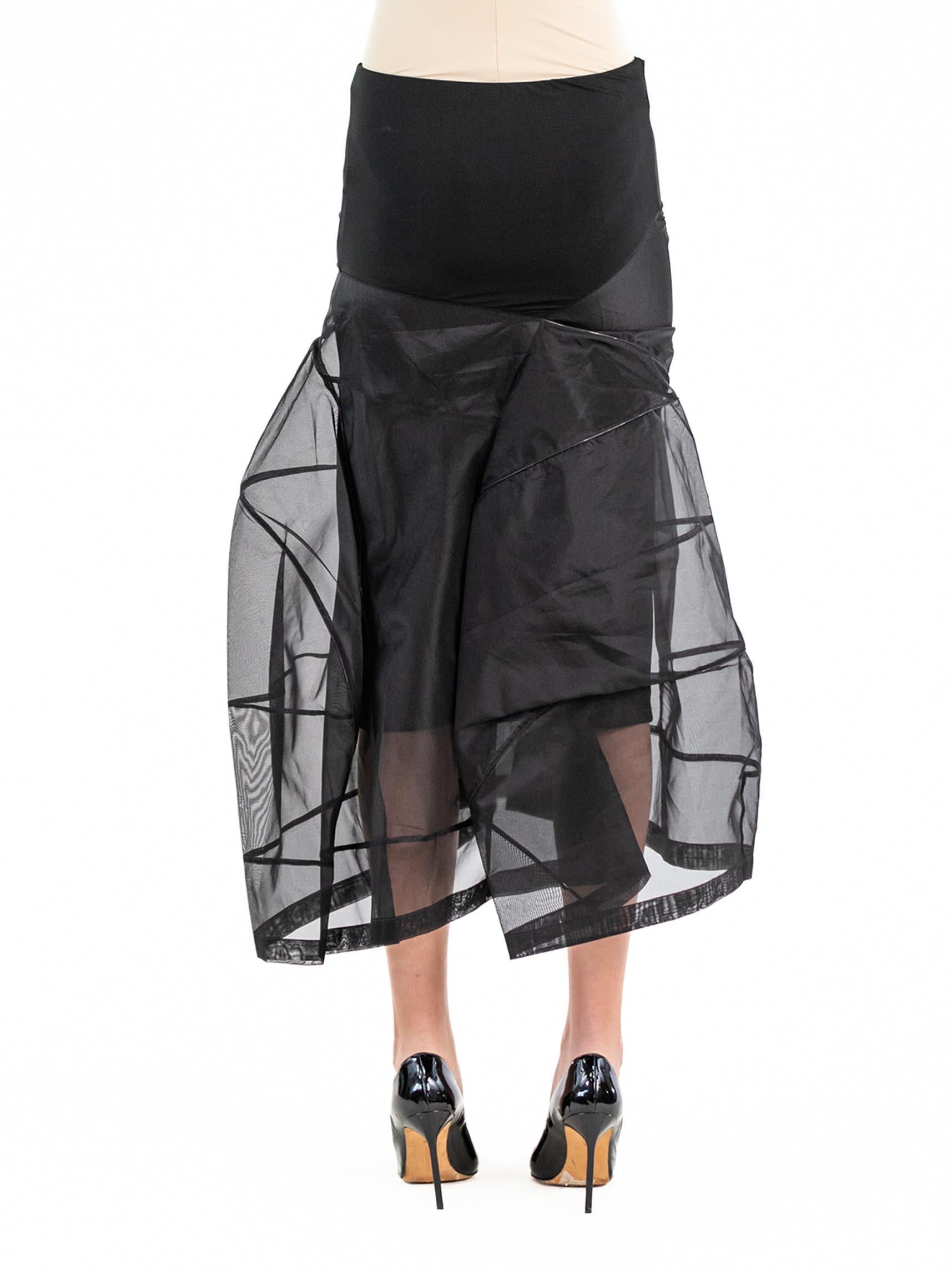 2000S DONNA KARAN Black Nylon Blend & Silk Organza Skirt With Outside Petticoat For Sale 1