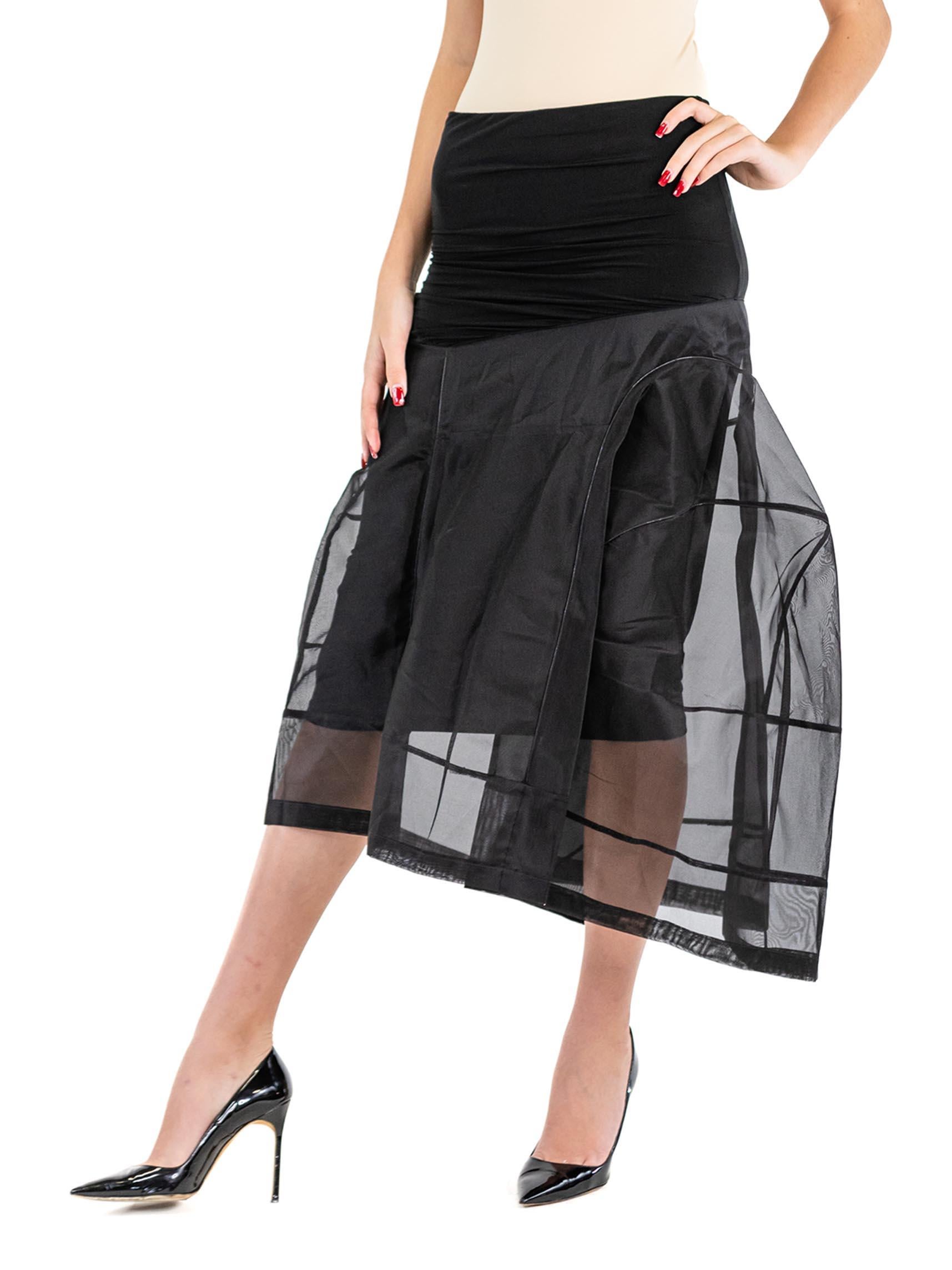 2000S DONNA KARAN Black Nylon Blend & Silk Organza Skirt With Outside Petticoat For Sale 2