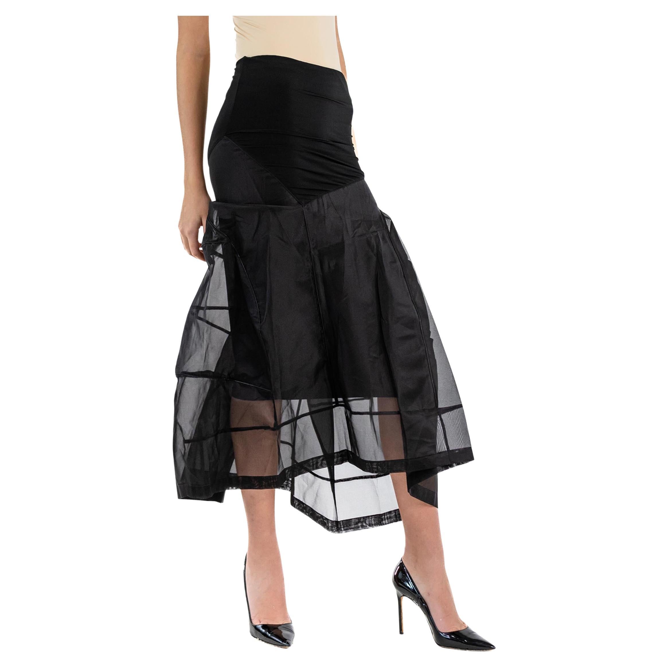 2000S DONNA KARAN Black Nylon Blend & Silk Organza Skirt With Outside Petticoat For Sale