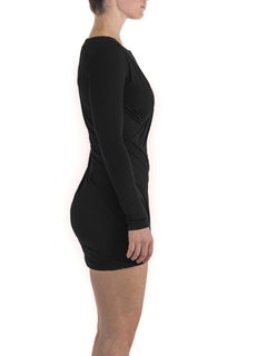 2000S DONNA KARAN Black Rayon Jersey Dress With Sleeves