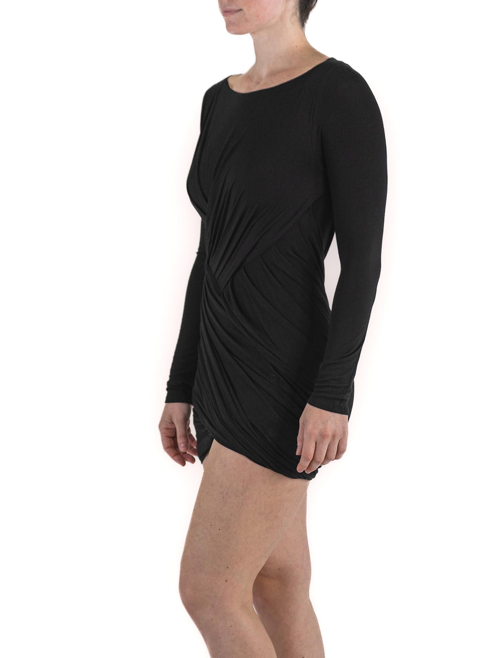 Women's 2000S DONNA KARAN Black Rayon Jersey Dress With Sleeves For Sale