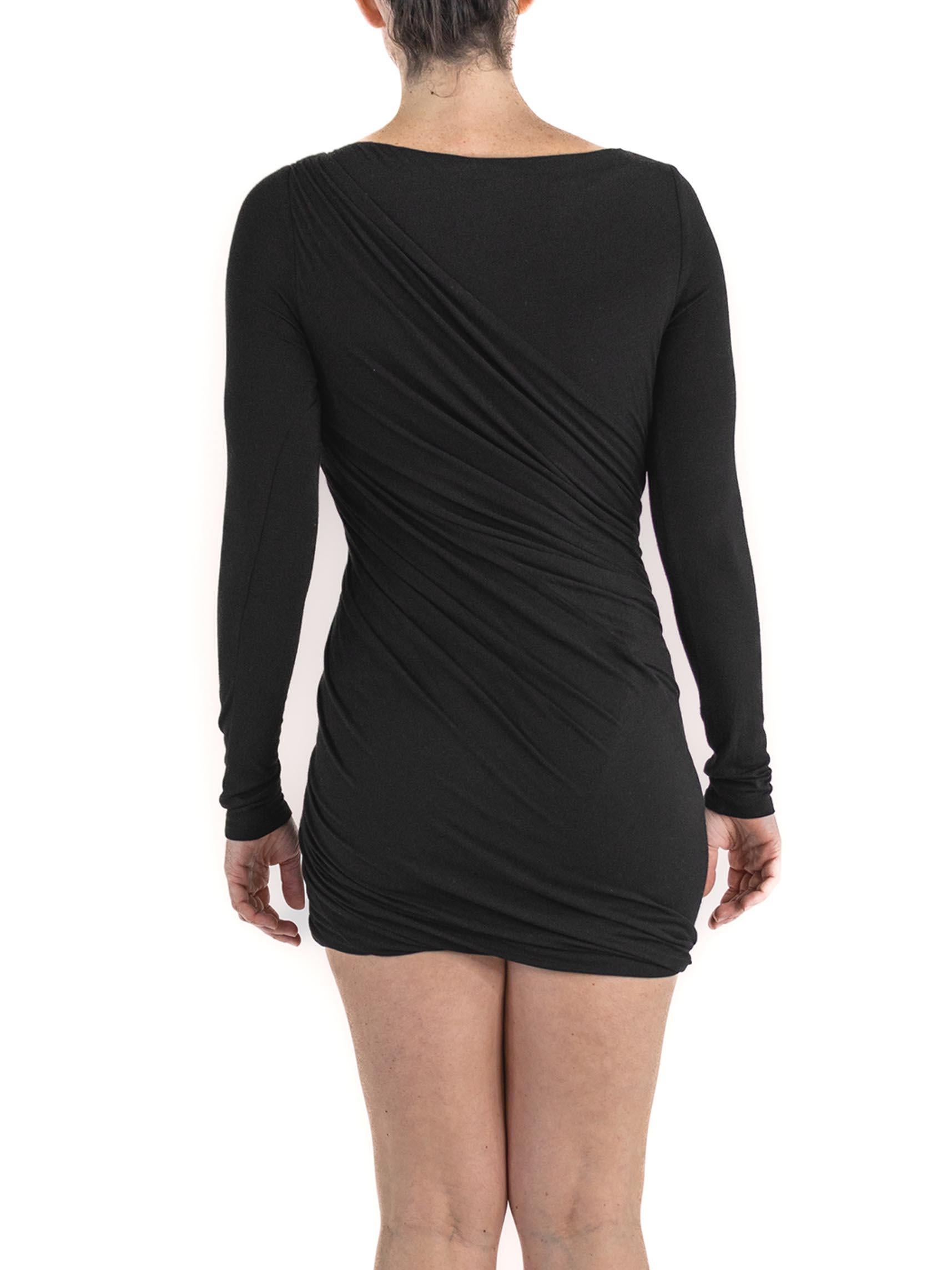 2000S DONNA KARAN Black Rayon Jersey Dress With Sleeves For Sale 2
