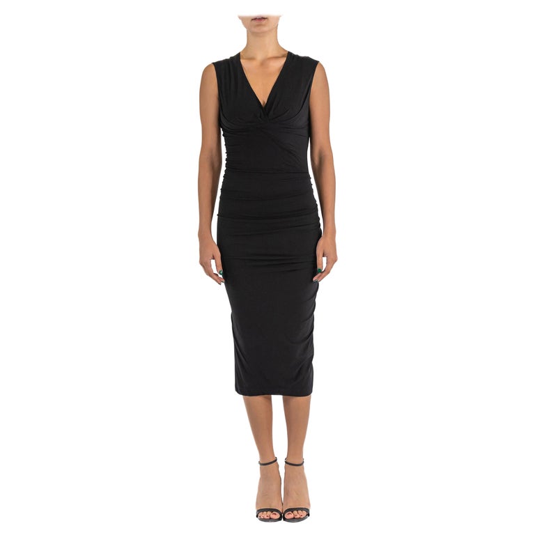 2000S DONNA KARAN Black Rayon Jersey Side Ruched Long Gown For Sale at  1stDibs