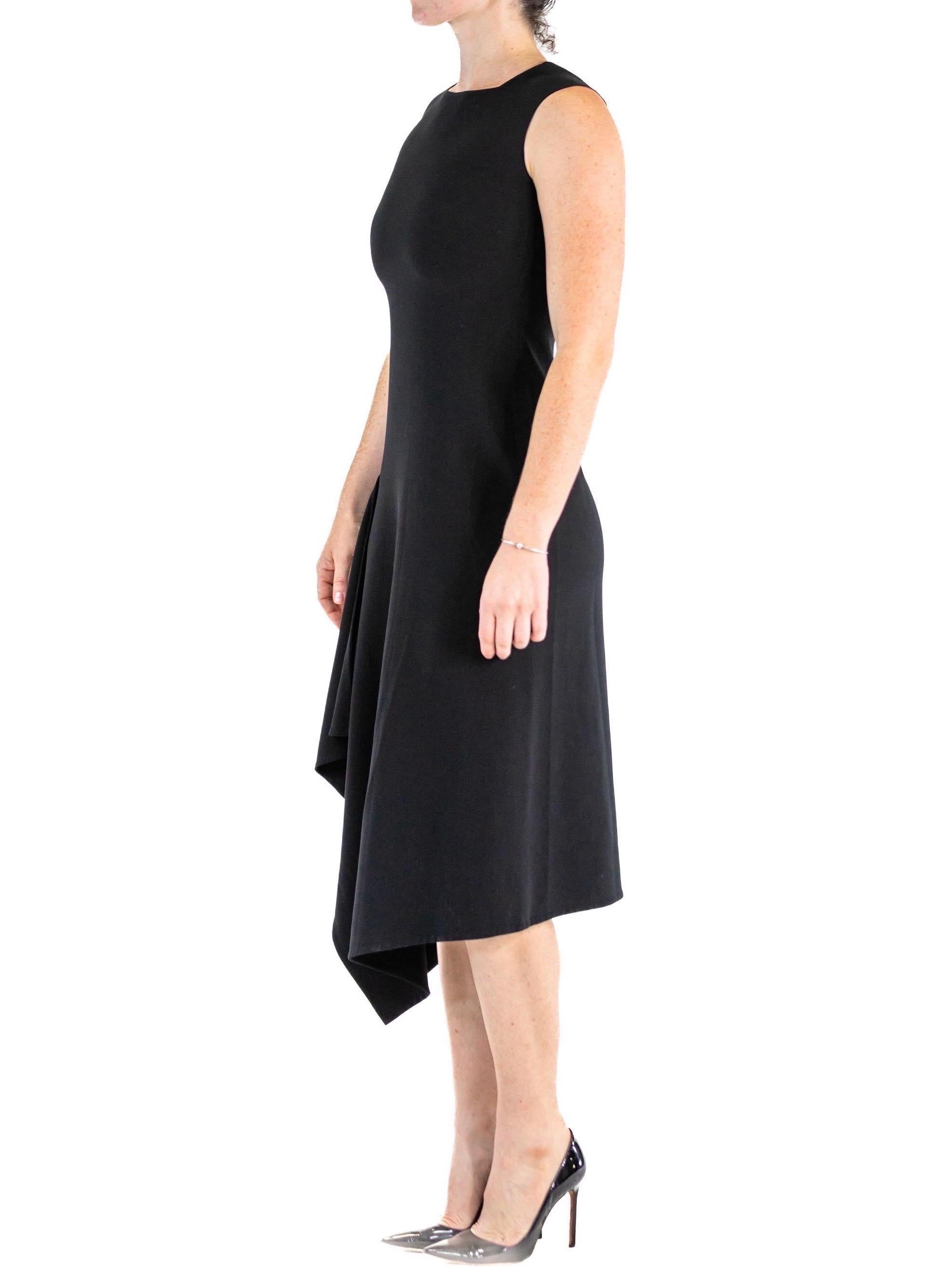 Women's or Men's 2000S DONNA KARAN Black Wool Blend Stretch High Side Slit Modernist Gown For Sale