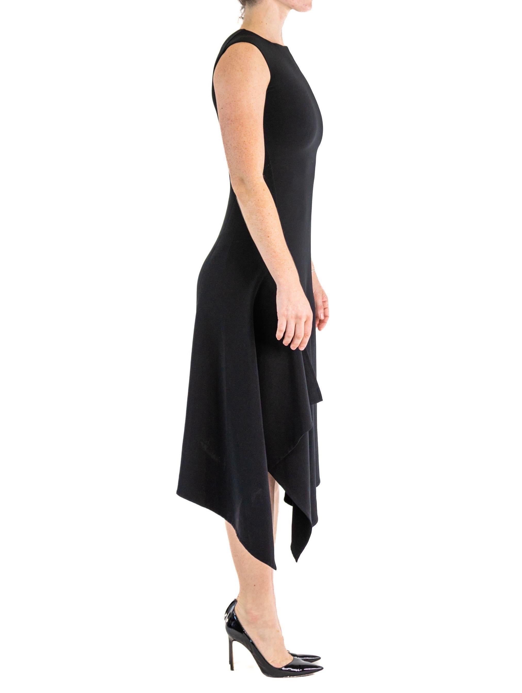 2000S DONNA KARAN Black Wool Blend Stretch High Side Slit Modernist Gown For Sale 1