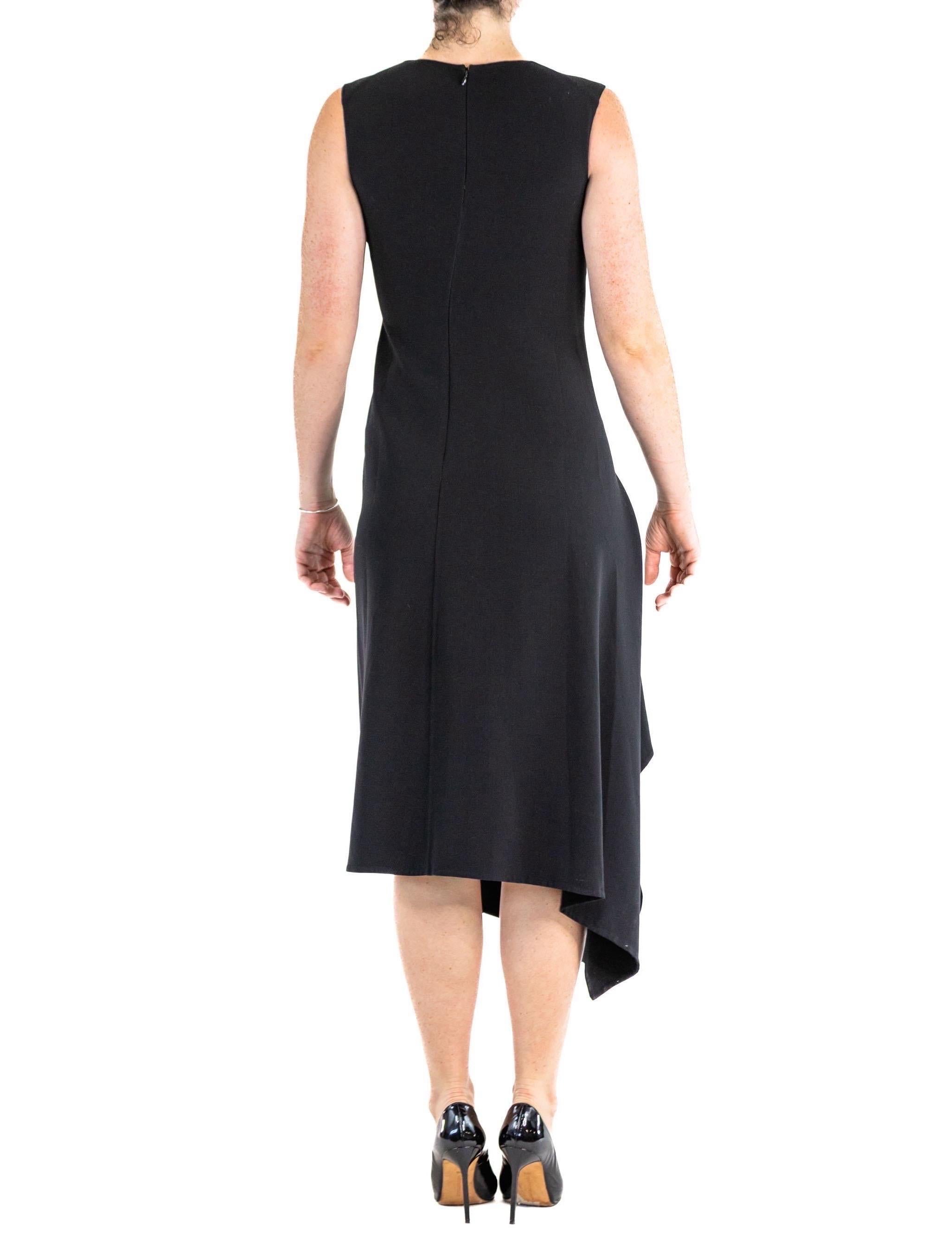 2000S DONNA KARAN Black Wool Blend Stretch High Side Slit Modernist Gown For Sale 2