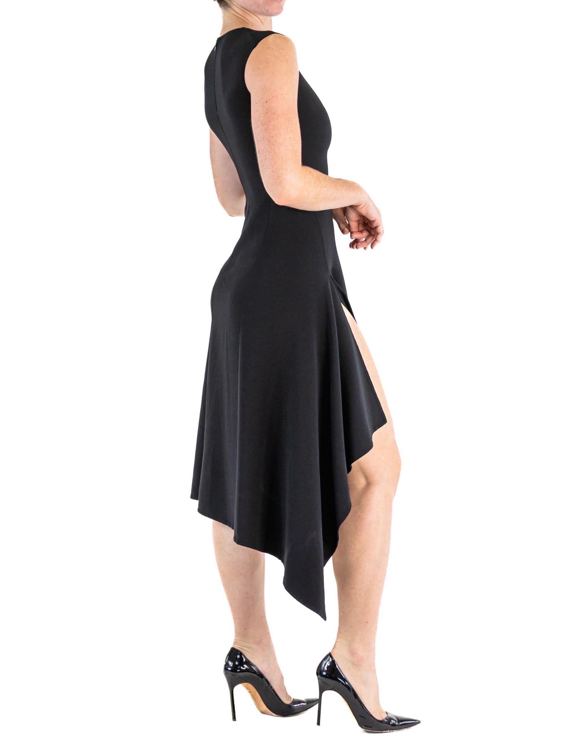 2000S DONNA KARAN Black Wool Blend Stretch High Side Slit Modernist Gown For Sale 3