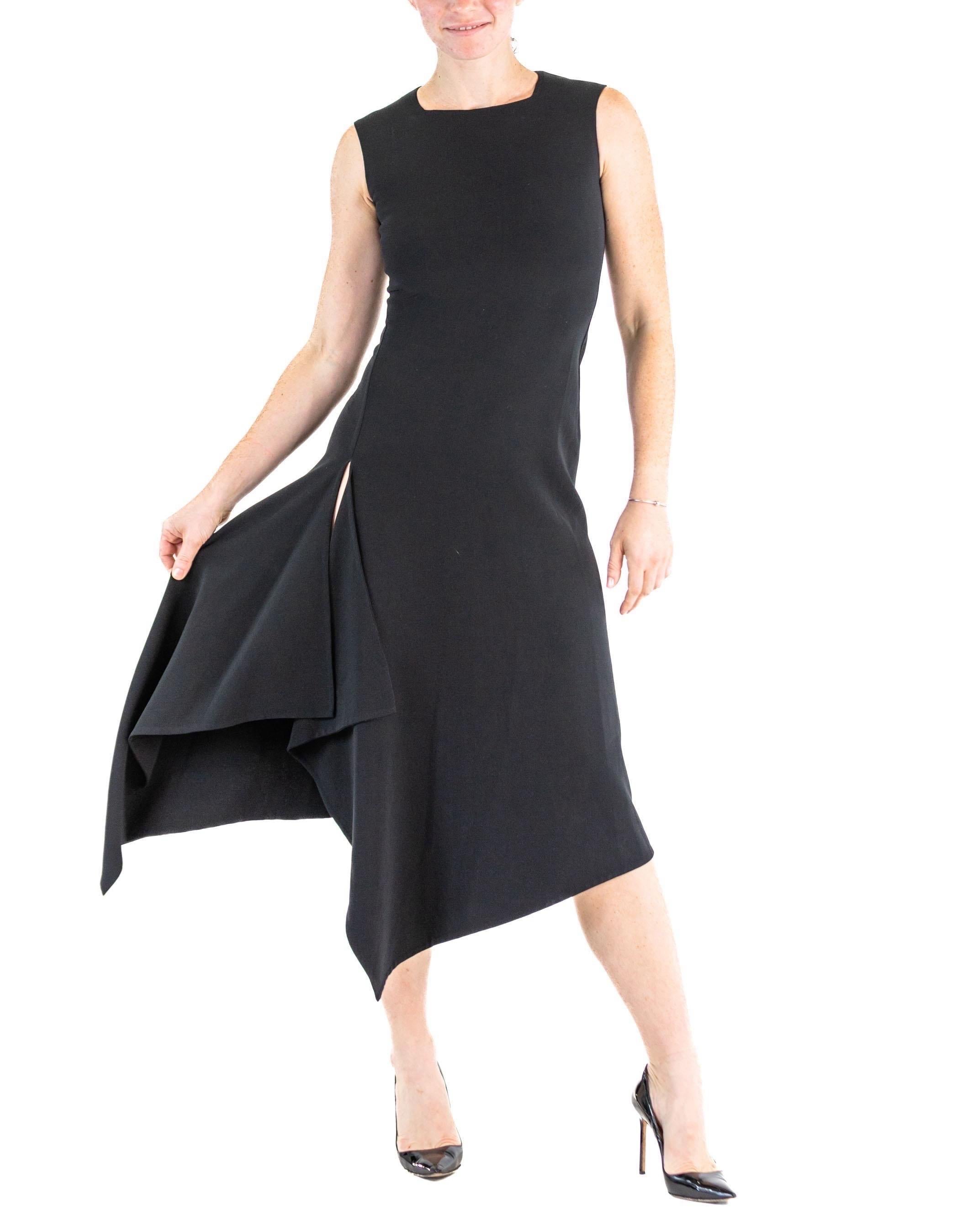 2000S DONNA KARAN Black Wool Blend Stretch High Side Slit Modernist Gown For Sale 4