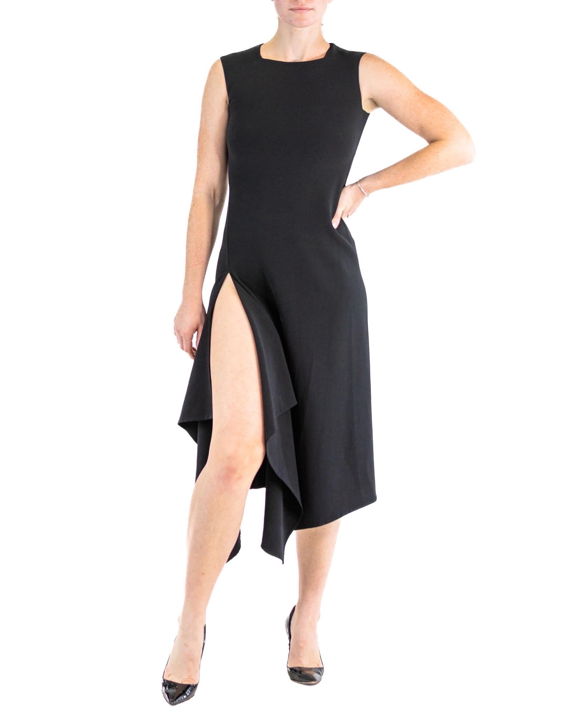 2000S DONNA KARAN Black Wool Blend Stretch High Side Slit Modernist Gown For Sale 5