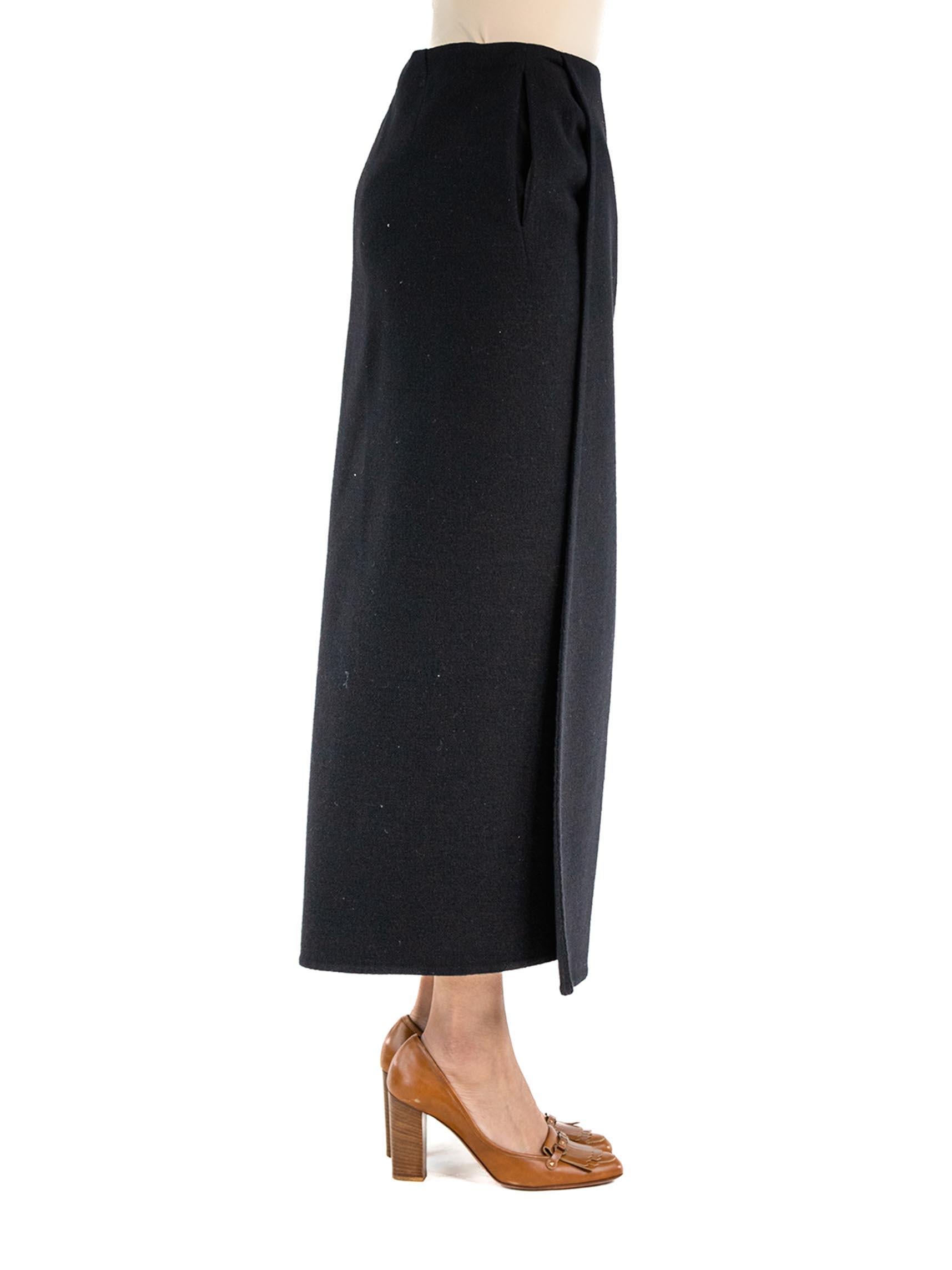 2000S DONNA KARAN Black Wool Flannel Wrap Skirt In Excellent Condition In New York, NY