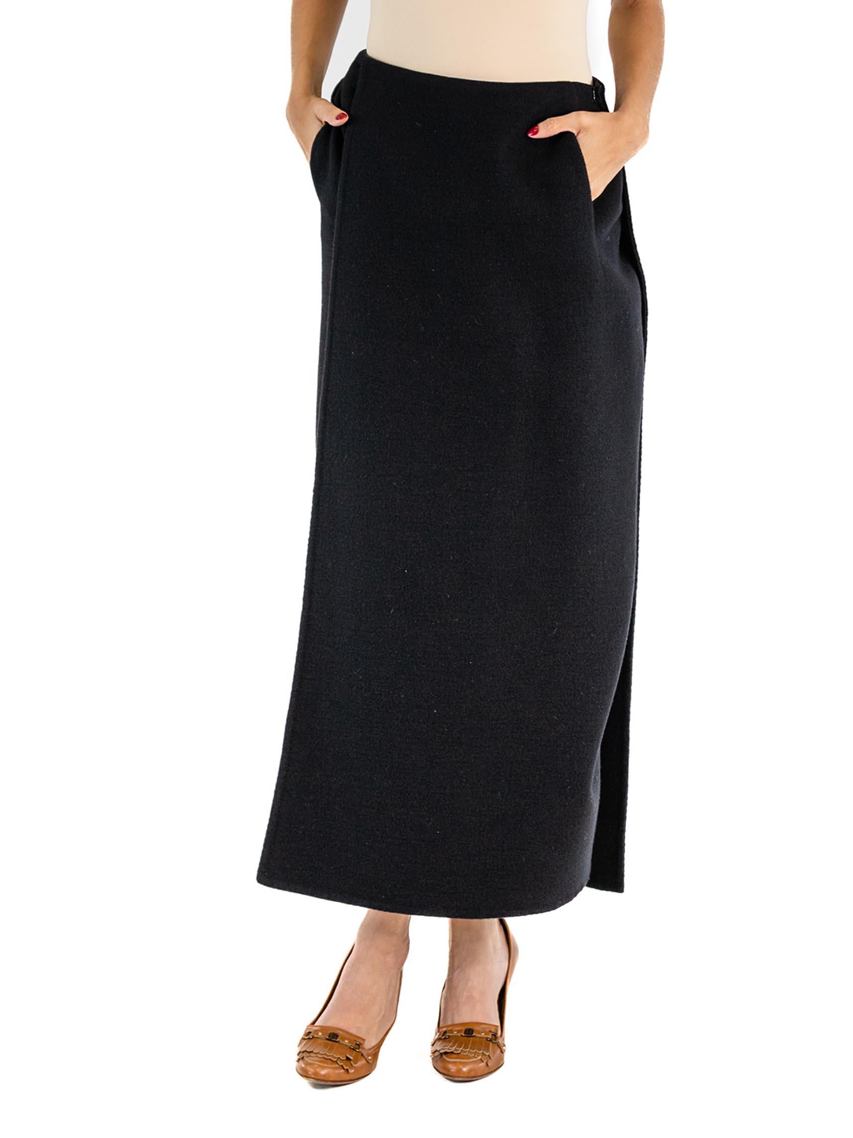 Women's 2000S DONNA KARAN Black Wool Flannel Wrap Skirt