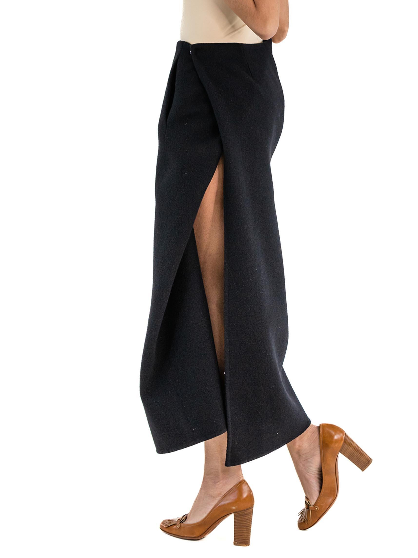 2000S DONNA KARAN Black Wool Flannel Wrap Skirt 1