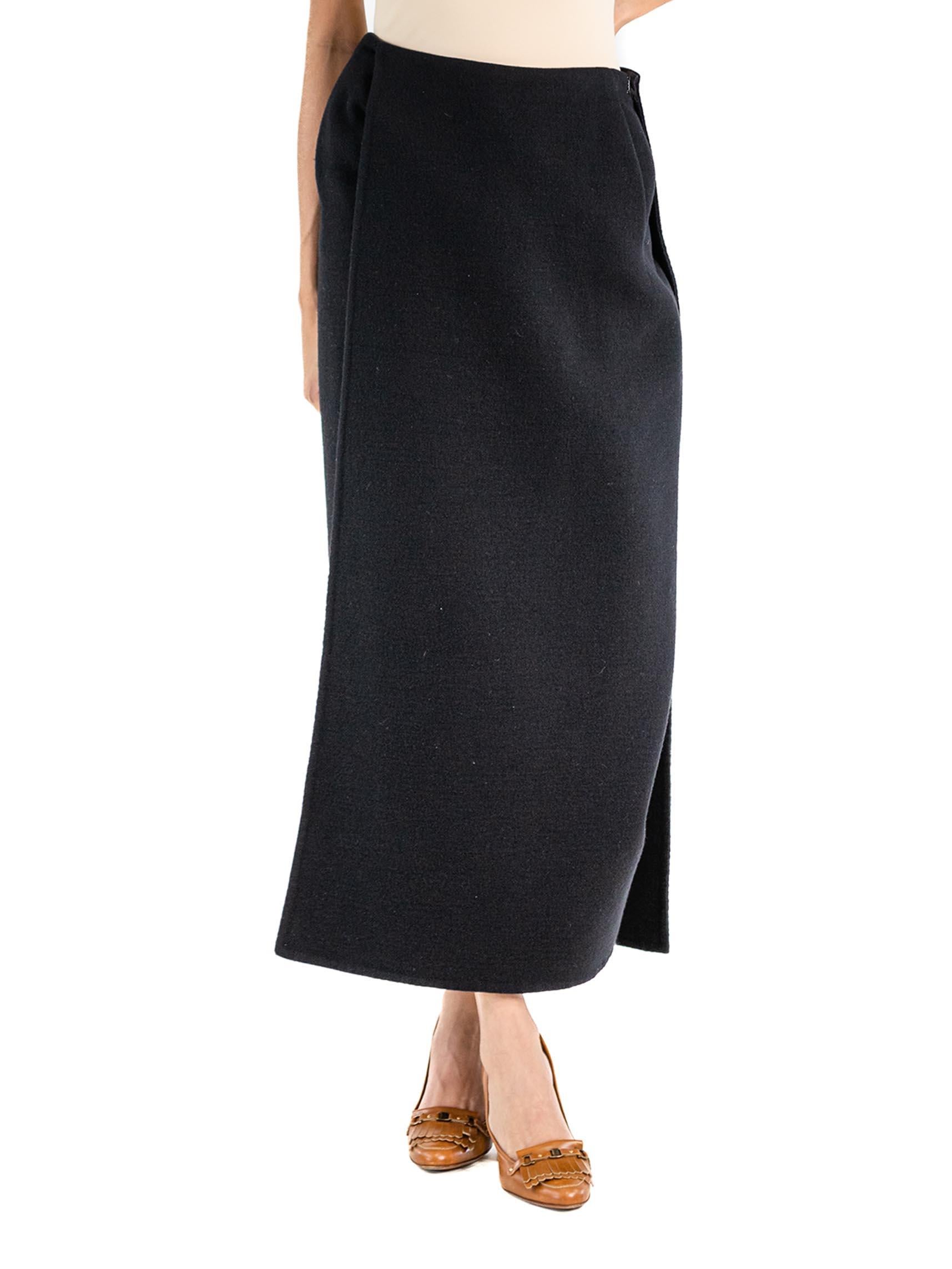 2000S DONNA KARAN Black Wool Flannel Wrap Skirt 3
