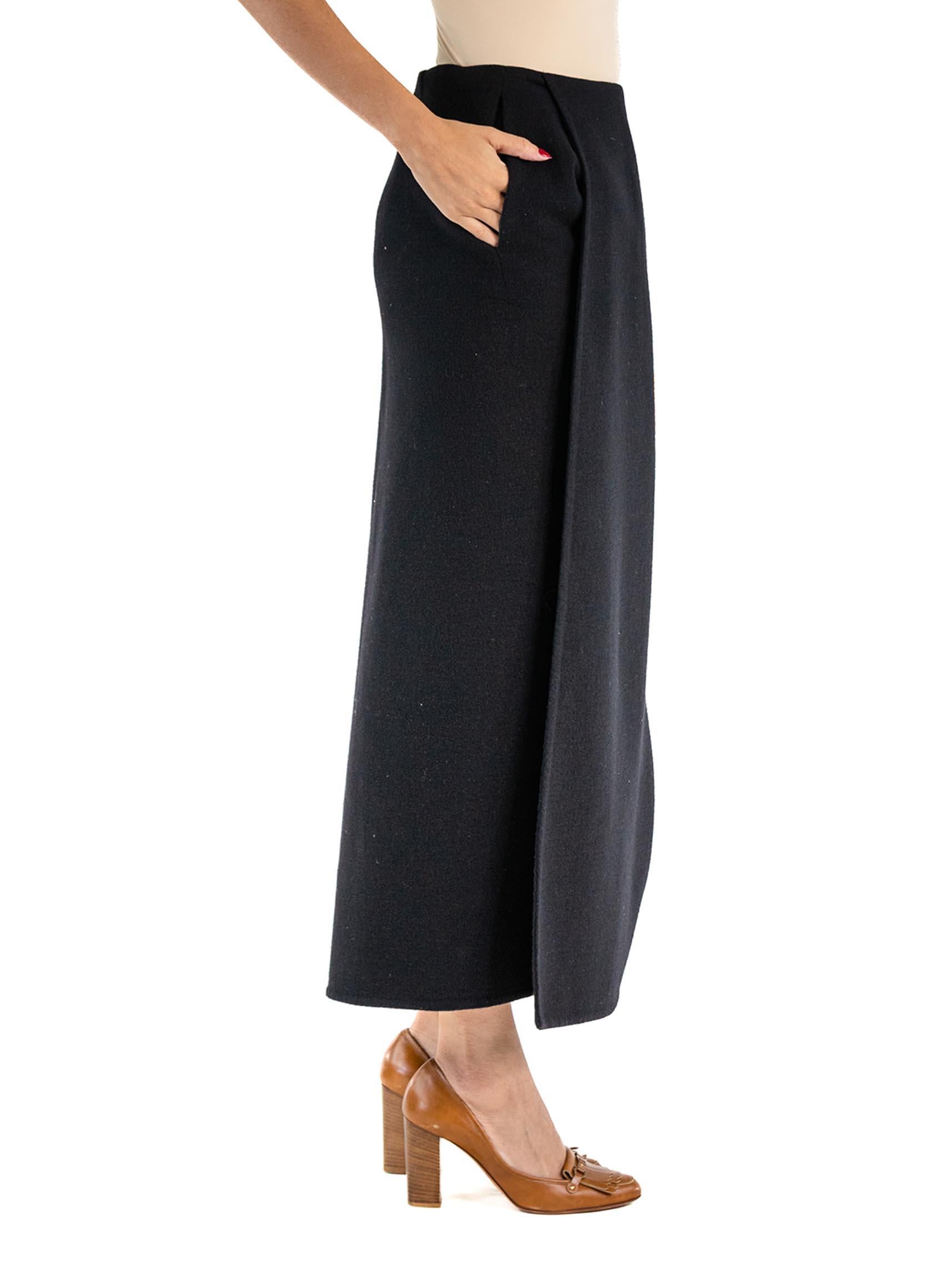 2000S DONNA KARAN Black Wool Flannel Wrap Skirt 4