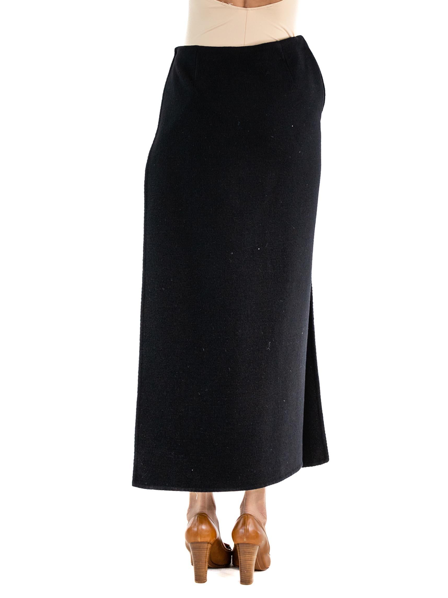 2000S DONNA KARAN Black Wool Flannel Wrap Skirt 5