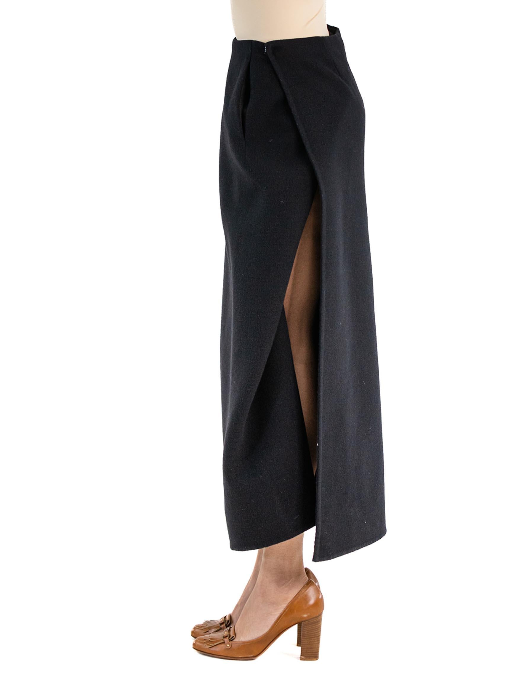 2000S DONNA KARAN Black Wool Flannel Wrap Skirt 6