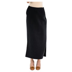 2000S DONNA KARAN Jupe portefeuille en flanelle de laine noire