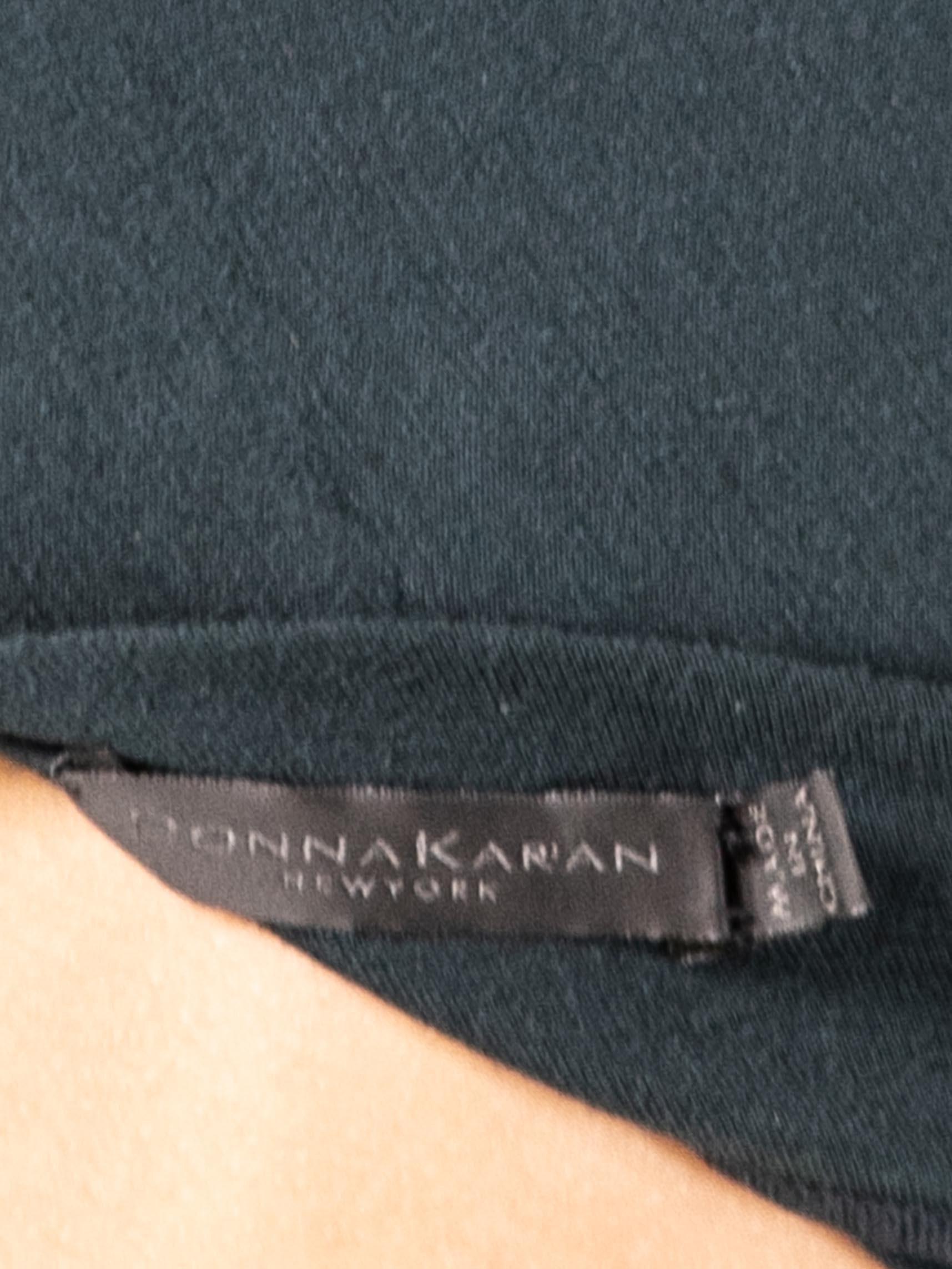 2000S DONNA KARAN Dark Teal Rayon & Lycra Jersey Deep V Neck Dress With Sleeves For Sale 6