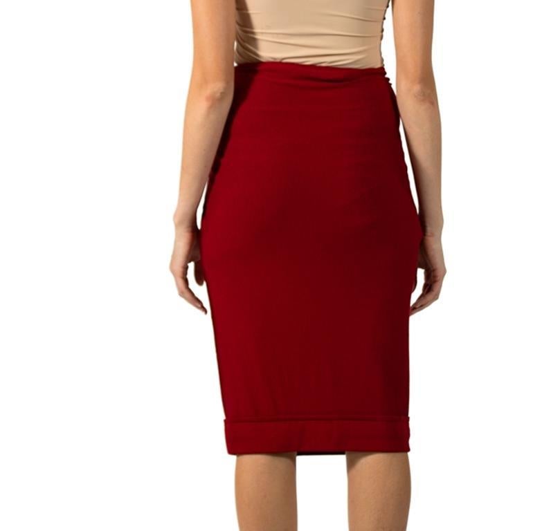 2000S DONNA KARAN Red Rayon & Wool Skirt With Twisted Waist Detail For Sale 3