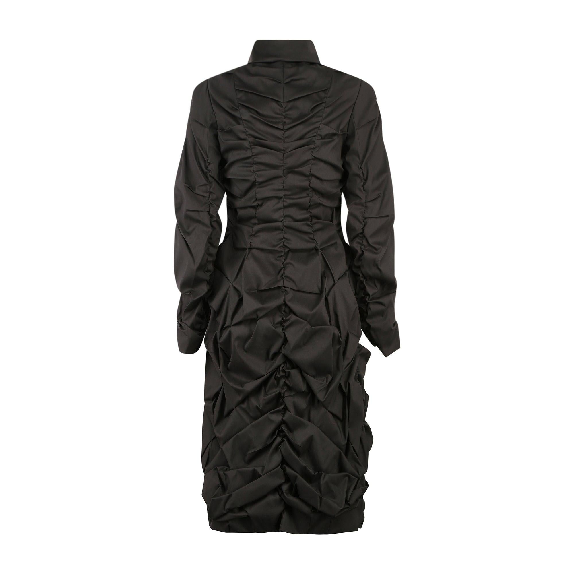 Vestido-abrigo de seda de Donna Karan de los años 2000 con efecto fruncido Negro en venta