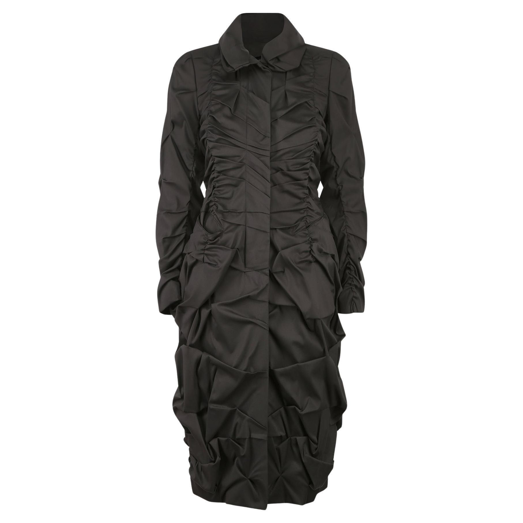 2000's Aonna Karan Silk Blend Dress Coat with Ruching Effect