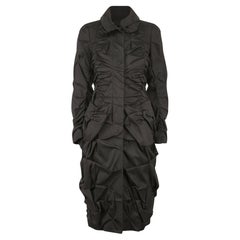 2000s Donna Karan Silk Blend Dress Coat with Ruching Effect
