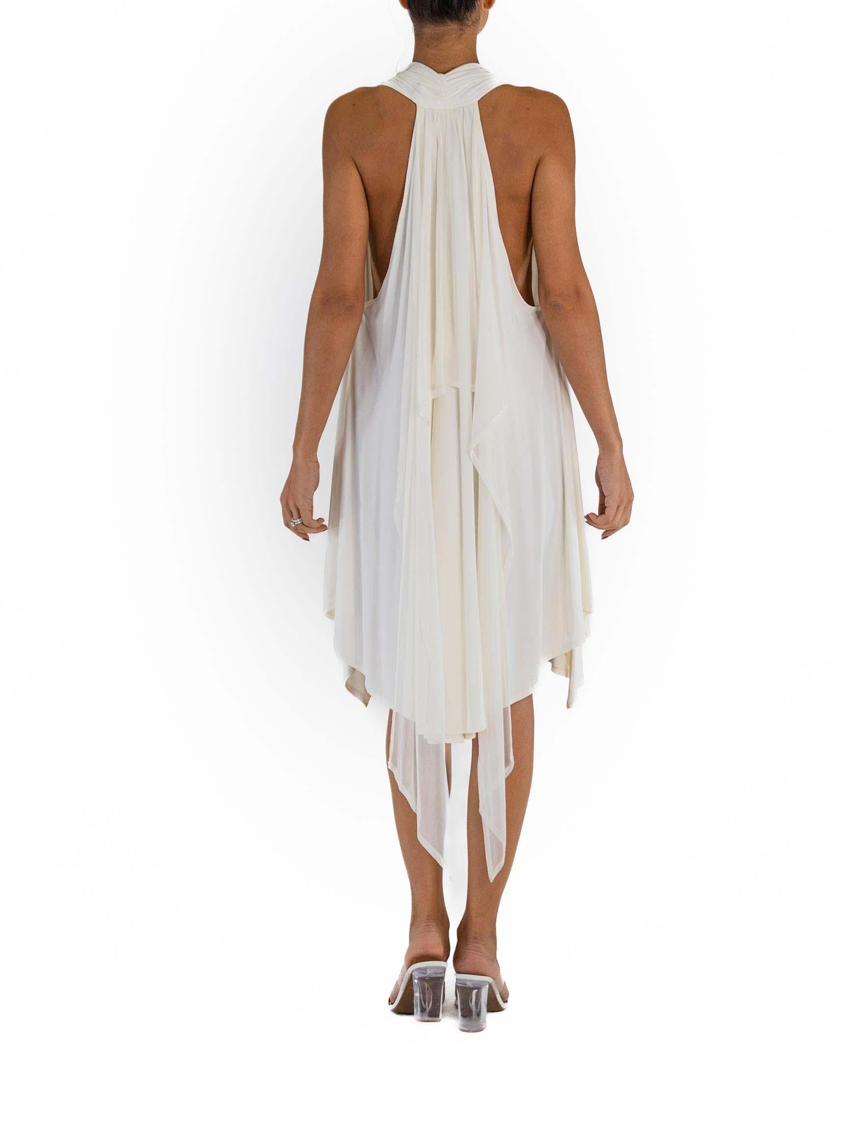 2000S Doo Ri White Rayon Blend Knit Deep V Wide Cut Dress For Sale 6