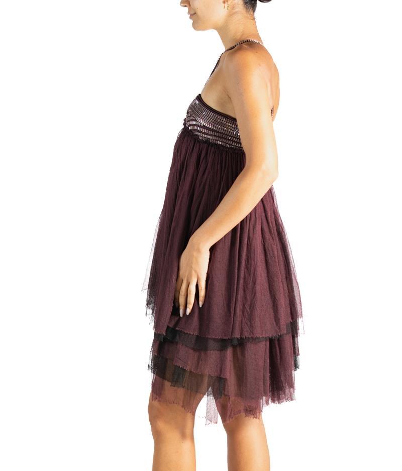 Brown 2000S Dor-Ri Burgundy & Silver  Silk Tulle Cocktail Dress For Sale