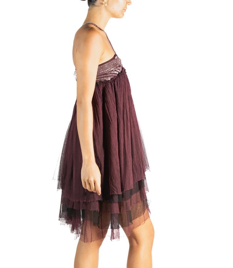 2000S Dor-Ri Burgundy & Silver  Silk Tulle Cocktail Dress In Excellent Condition For Sale In New York, NY