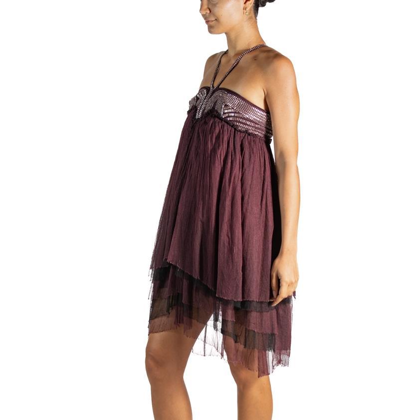 Women's or Men's 2000S Dor-Ri Burgundy & Silver  Silk Tulle Cocktail Dress For Sale