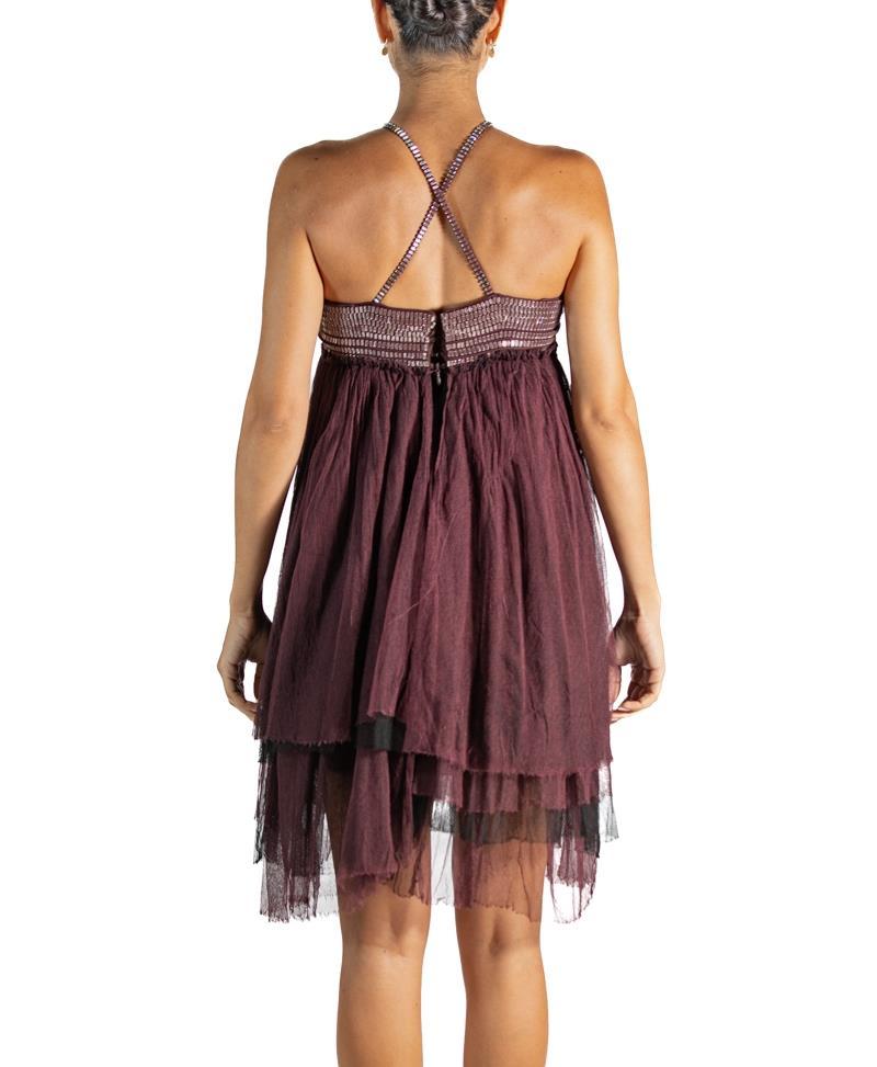 2000S Dor-Ri Burgundy & Silver  Silk Tulle Cocktail Dress For Sale 1