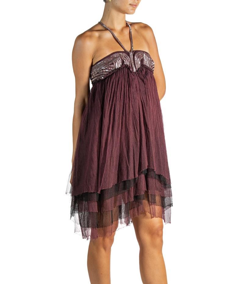 2000S Dor-Ri Burgundy & Silver  Silk Tulle Cocktail Dress For Sale 3